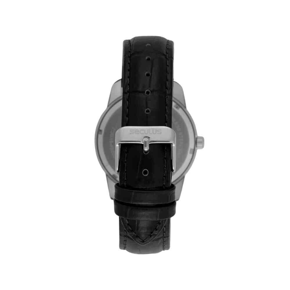 Kit Relógio Seculus Preto Aço Visual Versátil