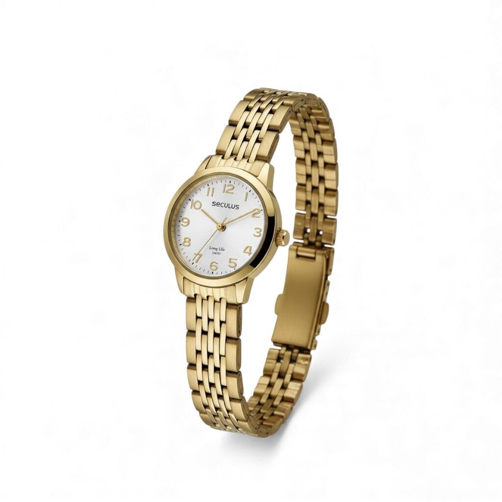 Relógio Seculus em Aço Clássico Dourado