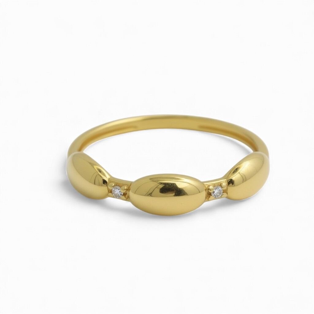 Anel Ouro 18k 3 Gomos Oval com zircônia