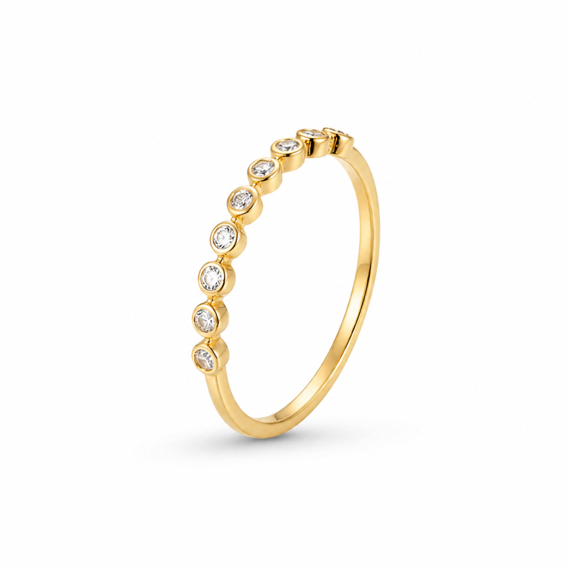 Anel Meia Aliança| Cravejada Ouro 18K