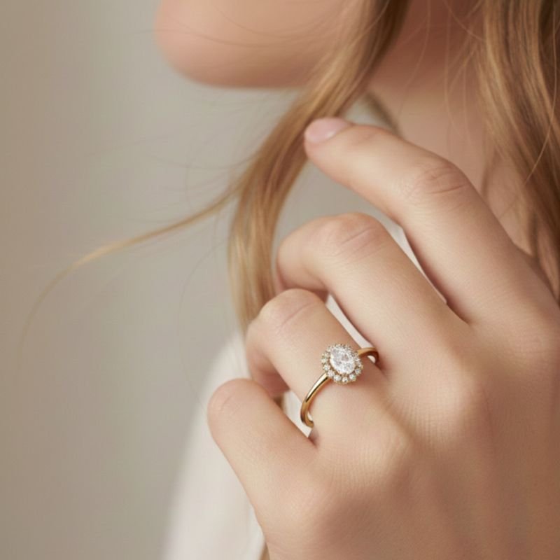 Anel Ouro 18k Oval Zircônia