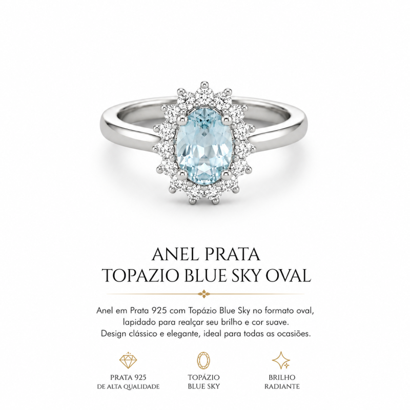 Anel Prata Topazio Blue