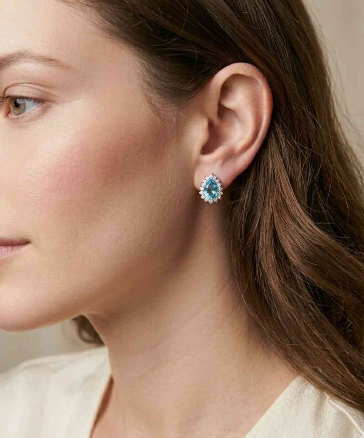 Brinco Prata Gota Azul