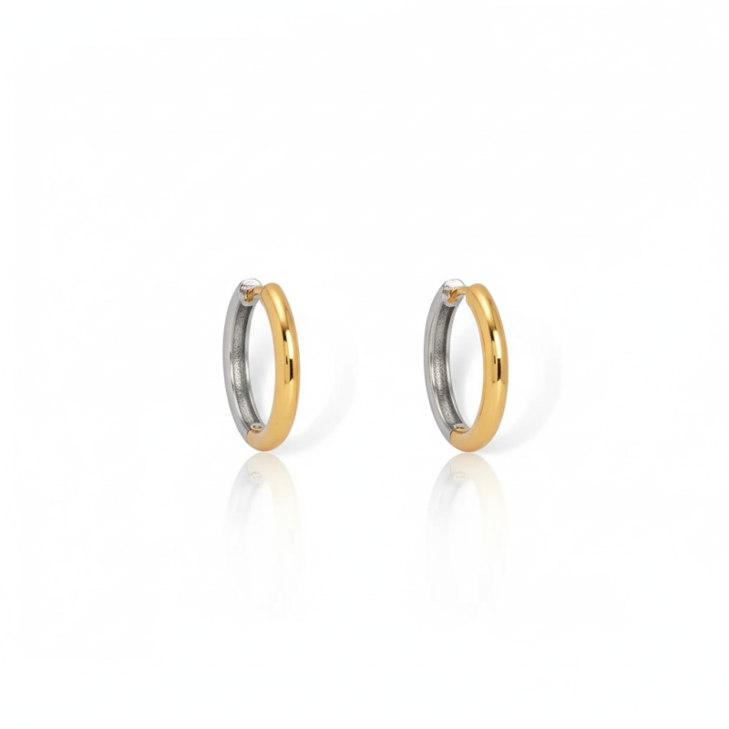 Brinco Argola Bicolor Ouro Amarelo e Ouro Branco