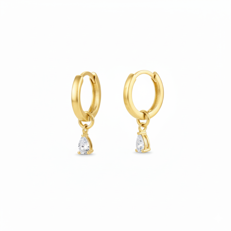 Brinco Argola Gota Zircônia Ouro 18k