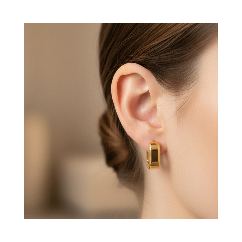 Brinco Click Quadrada 12mm Ouro 18k