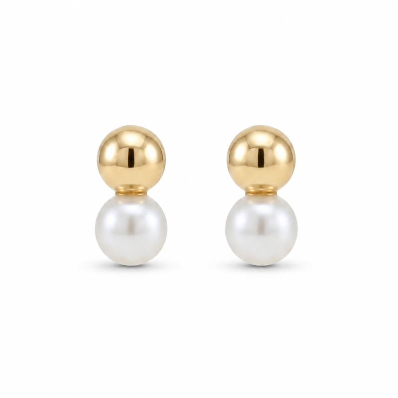 Brinco Ouro 18K Bola e Perola