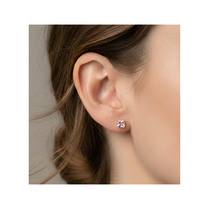 Brinco Ouro 18k Zircônia Rosa