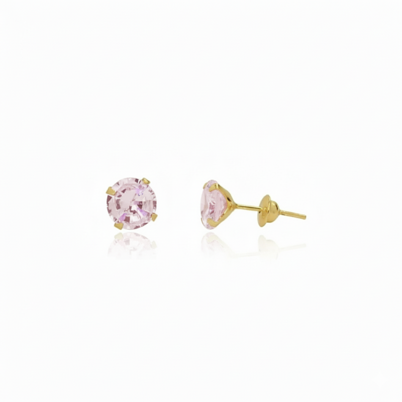 Brinco Ponto de Luz Rosa em Ouro 18k