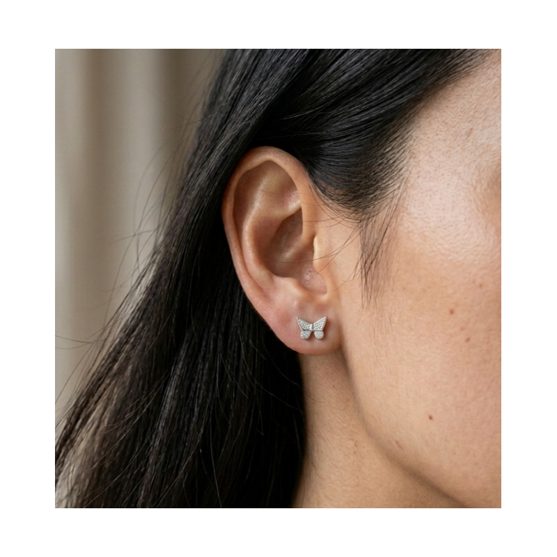 Brinco Prata Borboleta com Zircônia