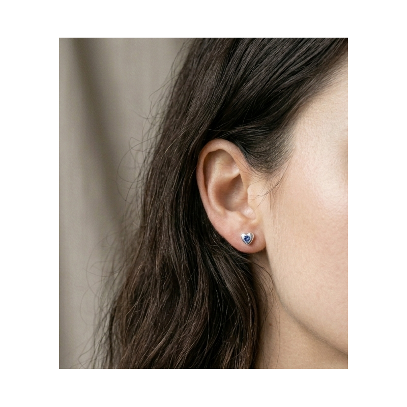 Brinco Prata Coração Zircônia Azul