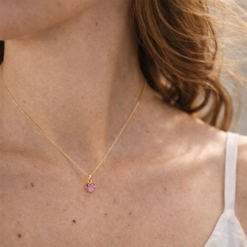 Corrente Coração Zircônia Rosa