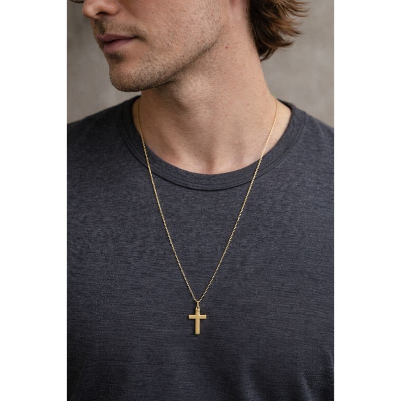 Corrente Masculina com Pingente de Cruz Ouro 18K