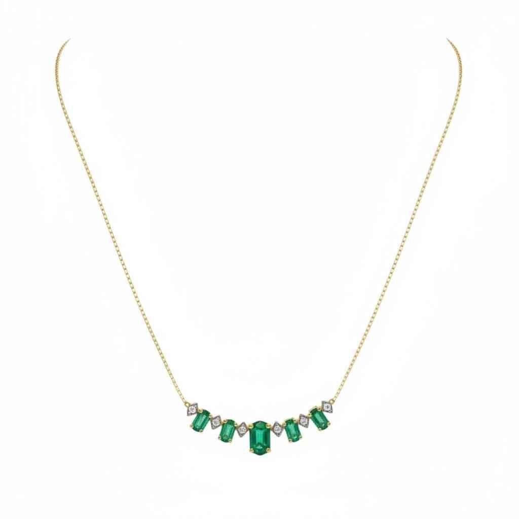 Colar Ouro 18k Diamantes 0.030CT 5 Esmeradas