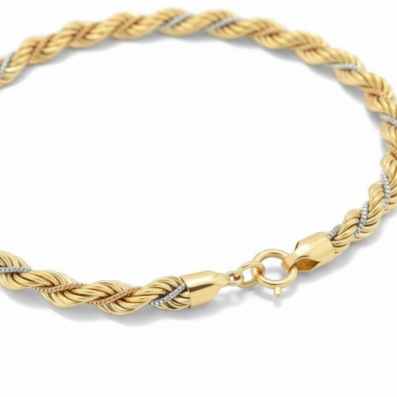 Pulseira Cordão Baiano em Ouro 18k Três Tons – 3,50g | 18 cm