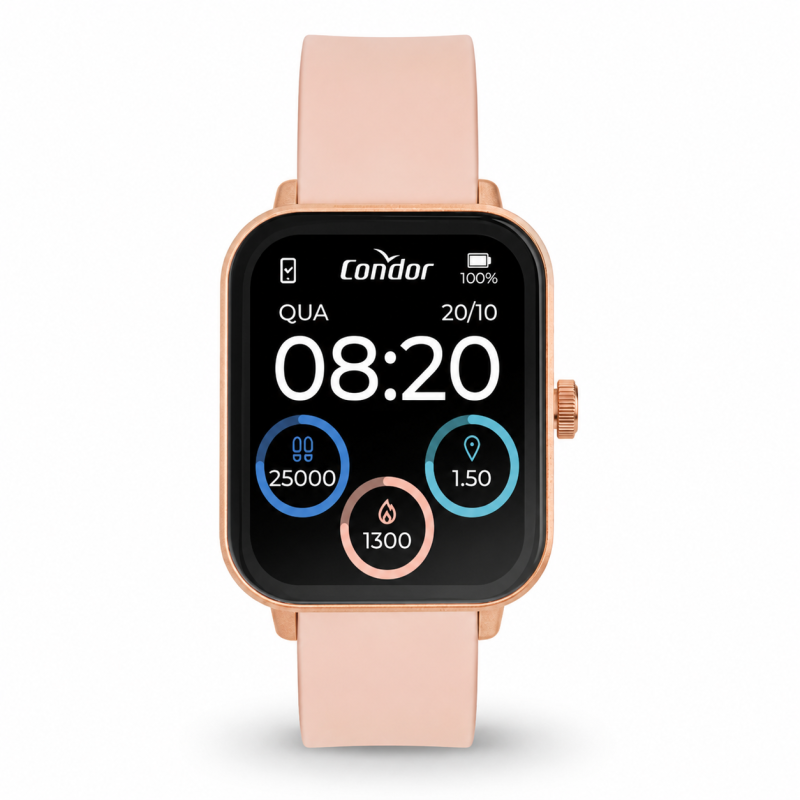 Smartwatch Feminino Rosê Troca Pulseira